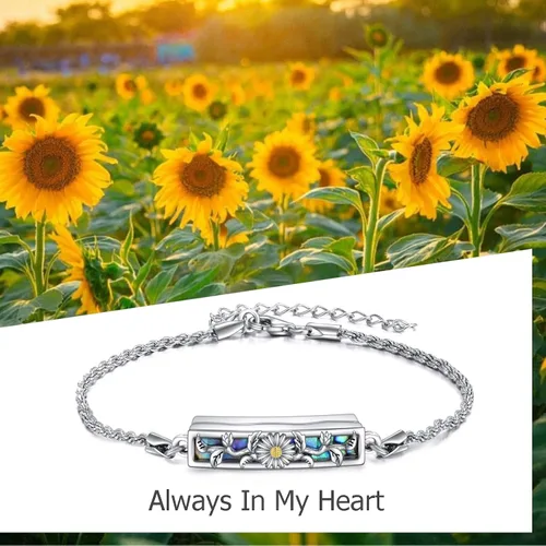 Miniatura 6 de ONEFINITY Pulsera de urna para cenizas, plata de ley 925, concha de abulón, colibrílibélulamariposagirasol, joyería de cremación para cenizas
