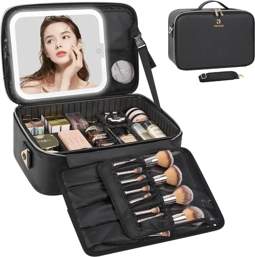Miniatura 20 de Relavel Estuche de maquillaje con espejo LED, 01-Negro, Bolsa de maquillaje de viaje con espejo LED para niñas