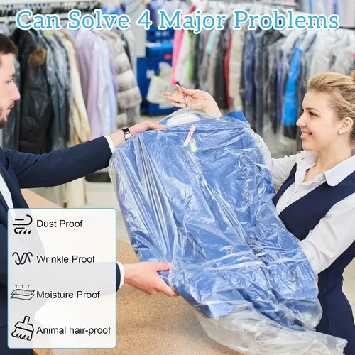 Miniatura 3 de Paquete de 100 bolsas de ropa para colgar ropa, bolsas de plástico para limpieza en seco, fundas de ropa transparentes para tintorería