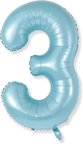 Miniatura 102 de Globos de número azul pastel de 40 pulgadas, globo gigante autoinflable de aluminio número 5 de cumpleaños para niños, globos azul bebé para hombres