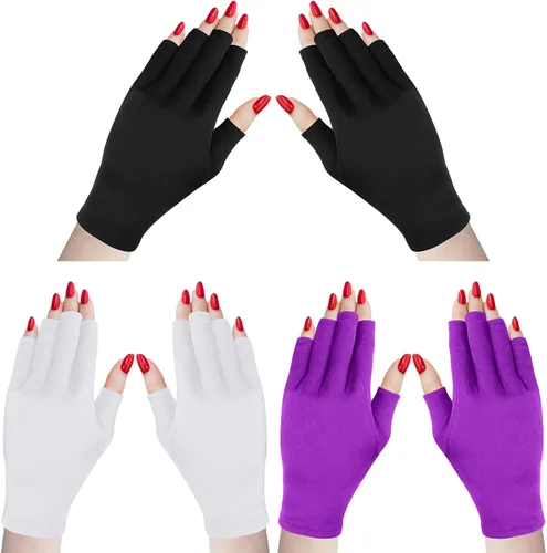 Miniatura 9 de Syhood 3 pares de guantes de luz UV para lámpara de uñas de gel, guantes de manicura, guantes anti UV sin dedos, protegen las manos de la lámpara
