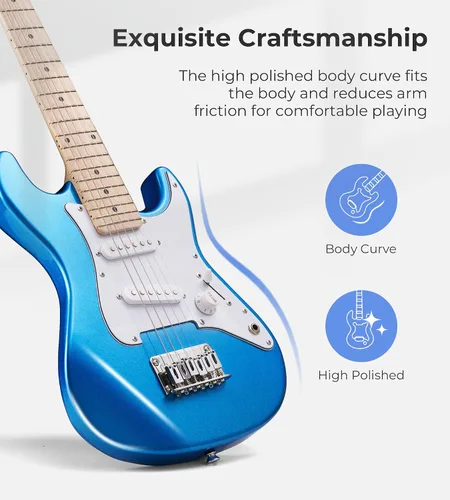 Miniatura 4 de Guitarra eléctrica para niños Vangoa de 30 pulgadas, kit para principiantes para jóvenes músicos con amplificador, bolsa, correa, cuerdas Azul