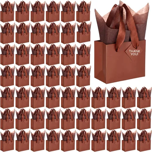 Miniatura 11 de Qilery 50 bolsas de regalo de papel de boda a granel con papel de seda, pequeñas bolsas de regalo con asa y etiquetas para cumpleaños, bodas