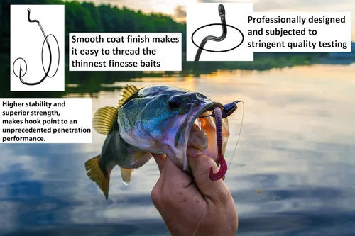 Miniatura 5 de Angler's Grotto EWG - Gancho de gusano de vástago desplazado 15/25 unidades por paquete Anzuelos de pesca de agua dulce y salada Acero de alto