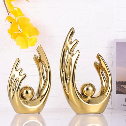Miniatura 4 de LCCCK Decoración estética dorada de 9.5 pulgadas de alto, soporte de TV, centro de mesa funky, estatua y escultura de cerámica de arte abstracto