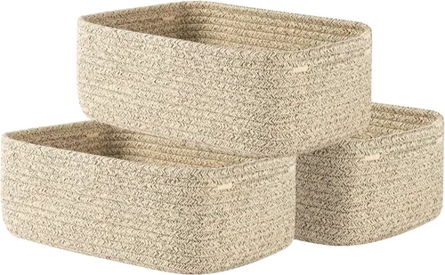 Miniatura 15 de Cesta tejida pequeña, 12 x 8 x 4.5 pulgadas, cesta de almacenamiento para organizar, bonita canasta de cuerda pequeña para estante de armario, cubos