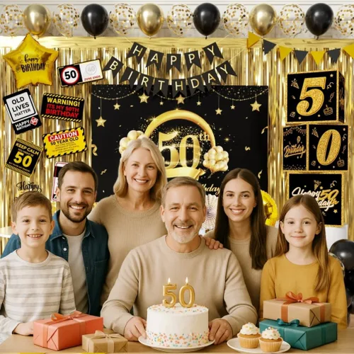 Miniatura 4 de Decoraciones de fiesta de cumpleaños 50 a 50 años, suministros de fiesta para hombres con kit de guirnalda de globos, telón de fondo de cumpleaños