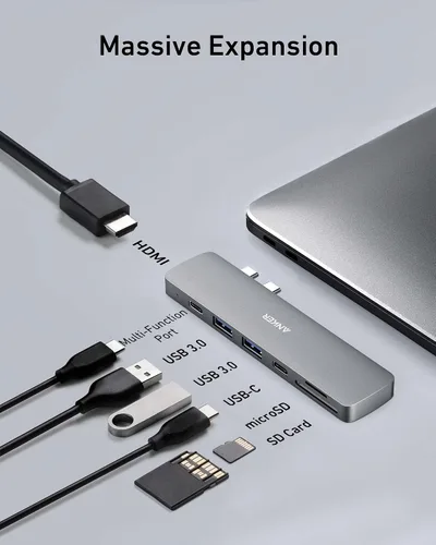 Miniatura 3 de (Used) Anker USB C Hub para MacBook, adaptador USB C a C 7 en 2, compatible con puerto Thunderbolt 3, entrega de energía de 100 W, HDMI 4K, USBC y 2