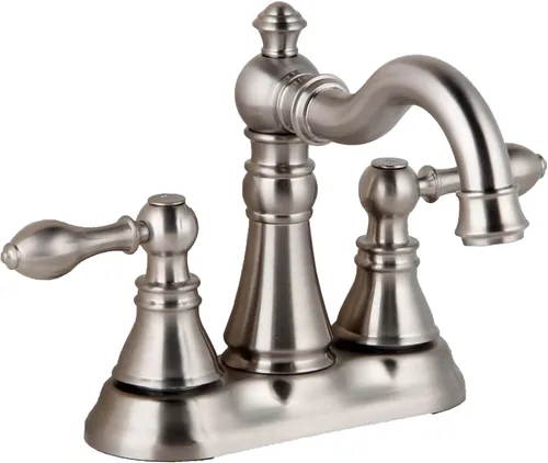 Miniatura 14 de Llave de baño de latón pulido de dos asas de 3 agujeros con conjunto de drenaje emergente, llave de lavamanos clásico de 4 pulgadas con caño