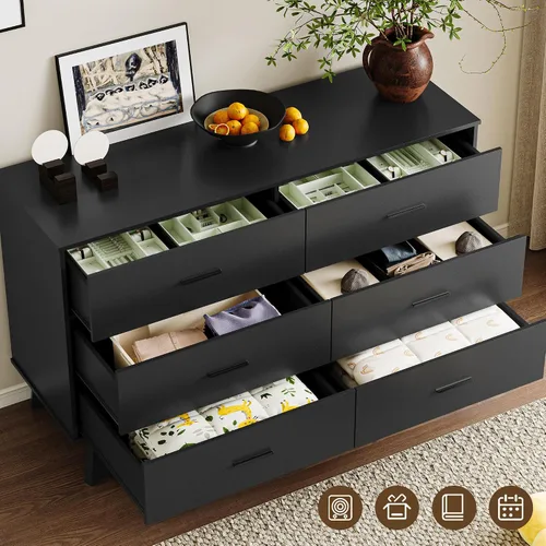 Miniatura 4 de BORNOON Cómoda para dormitorio con 6 cajones, cajonera moderna de 47.2" con manijas de metal, base en forma de X y pata central ajustable
