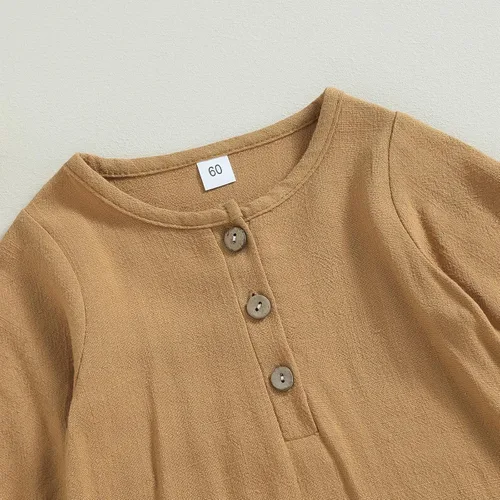 Miniatura 3 de Mameluco unisex de manga corta para bebé recién nacido, con botones, de una pieza, ropa de color sólido