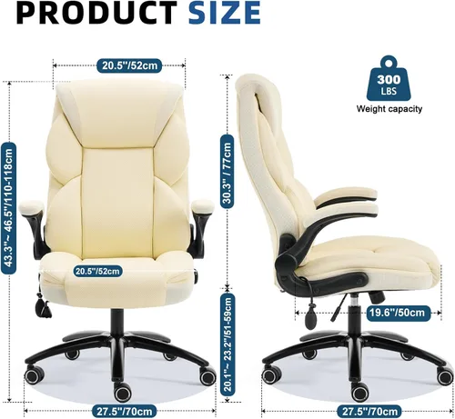 Miniatura 2 de Silla ergonómica de oficina para juegos, cómoda, silla de escritorio de cuero transpirable con soporte lumbar y soporte para la espalda, cómoda Beige