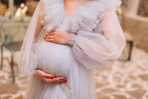 Miniatura 5 de Vestido de maternidad con volantes de tul para sesión de fotos, manga larga, cuello en V, baby shower, lencería de embarazo