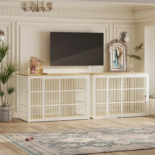 Miniatura 6 de Lyromix Mueble de jaula para perros de 54 pulgadas con puerta plegable, jaulas XXL para perros grandes, jaula decorativa de madera para perros, mesa