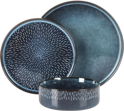 Miniatura 4 de Gibson Elite 12 piezas Moderna Matisse de gres con esmaltado reactivo Platos y tazones Juego de vajilla - Azul cobalto Azul cobalto (Moderna)