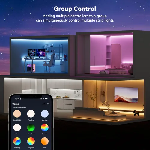 Miniatura 6 de MIWISE Tira de luces LED RGB COB 9.84 pies/3m, tira de luz de cambio de color regulable DC24V, compatible con Alexa/Google Assistant/Tuya, cinta