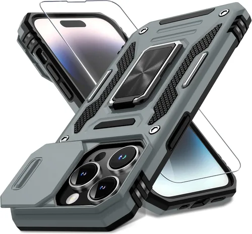 Miniatura 67 de DEERLAMN Funda para iPhone Xs Max con funda deslizante para cámara + protector de pantalla, soporte giratorio de anillo de grado militar a prueba