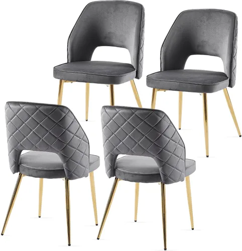 Miniatura 9 de NORDICANA Juego de 2 sillas de comedor modernas, sillas acentuadas tapizadas en beige bouclé con patas doradas de metal, sillas laterales