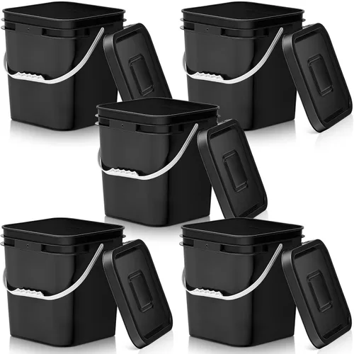 Miniatura 8 de Mumufy 5 piezas de 13.25 litros de cubeta cuadrada de grado alimenticio con tapa, cubeta cuadrada con asas de plástico para almacenamiento de Blanco