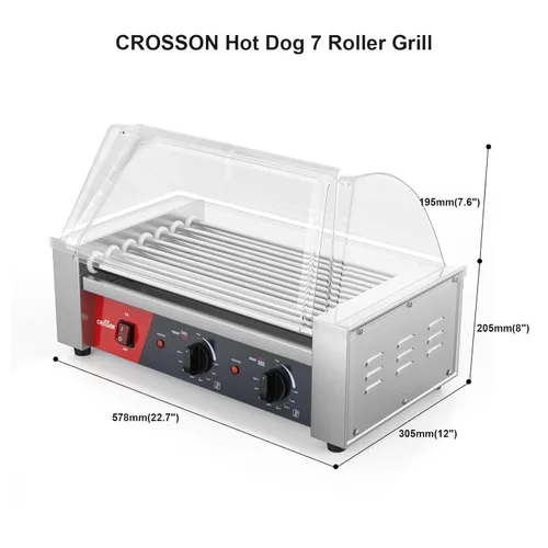 Miniatura 5 de CROSSON Hot Dog - Máquina de cocina con 7 rodillos con protector de estornudos transparente, 7 rodillos antiadherentes 304SS y control