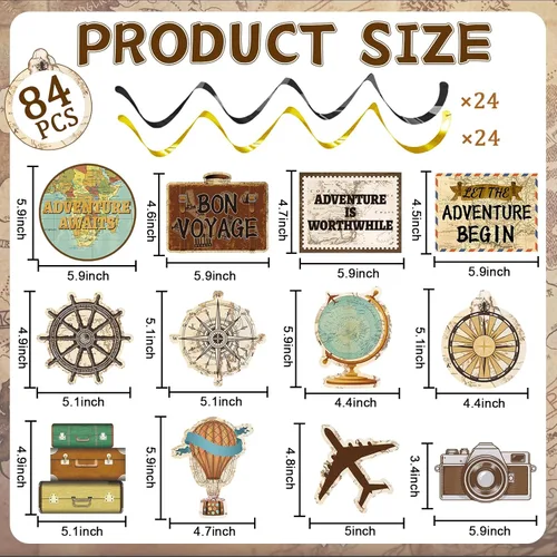 Miniatura 2 de Qyeahkj 84 piezas de decoración de fiesta temática de viaje Bon Voyage espirales colgantes Adventure Awaits Birthday Streamer Banner alrededor