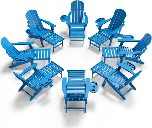 Miniatura 27 de NAVINE Silla Adirondack ajustable con reposapiés retráctil, Silla Adirondack plegable de HDPE con portavasos, Silla Adirondack para todo el tiempo