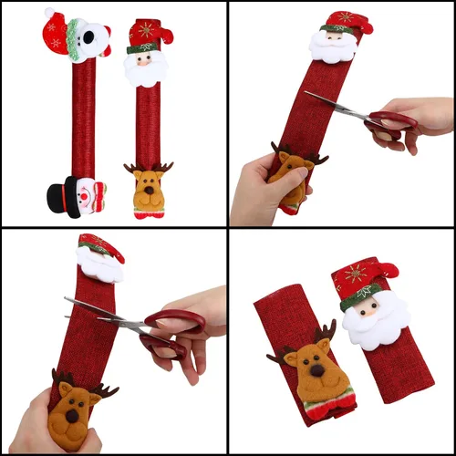Miniatura 6 de Boao Funda navideña para manija de puerta de refrigerador, muñeco de nieve de Papá Noel, cubierta para manija de electrodomésticos, decoraciones