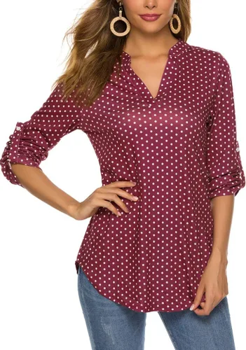 Miniatura 2 de Halife Blusa tipo túnica con cuello en V y manga 34 enrollable, estampado floral, para mujer
