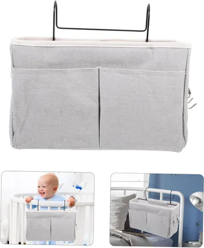 Miniatura 7 de Práctica cesta de almacenamiento colgante para mesita de noche, multiusos, bolsillos para dormitorio, litera, loft, dormitorio universitario, rieles