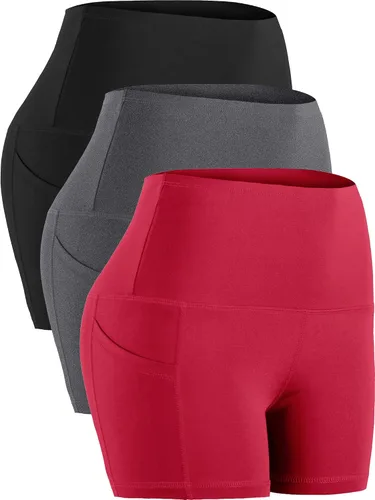 CADMUS - Pantalones cortos deportivos de tiro alto para mujer, para yoga, acondicionamiento físico y correr, con bolsillos profundos
