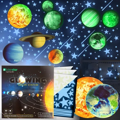 Miniatura 10 de Brilla en la oscuridad planetas sistema Solar pegatinas de pared sol tierra y así sucesivamente Glowing planetas adhesivos peel Stick 9 techo