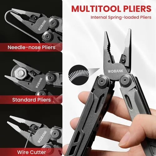 Miniatura 3 de Multiherramienta, alicates multiherramienta de acero inoxidable 16 en 1 con llave hexagonal ajustable, cuchillo de bolsillo de damasco, funda