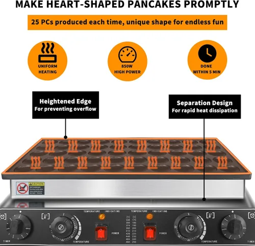 Miniatura 4 de KOOTEN Mini panqueques holandés, 50 wafleras grandes comerciales, máquina eléctrica para hacer crepas, máquina eléctrica antiadherente redonda con 2