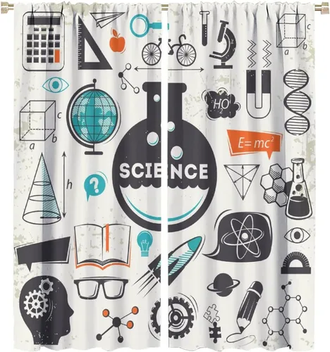 Miniatura 93 de Cortinas opacas para ventanas de ciencia para niños, lupa de libro de laboratorio de ciencia, lupa, frascos moleculares, cortinas impresas