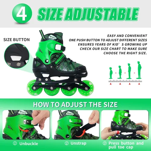 Miniatura 3 de MammyGol Patines en línea para niños y niñas Patines ajustables con ruedas iluminadoras Patines para principiantes Verde