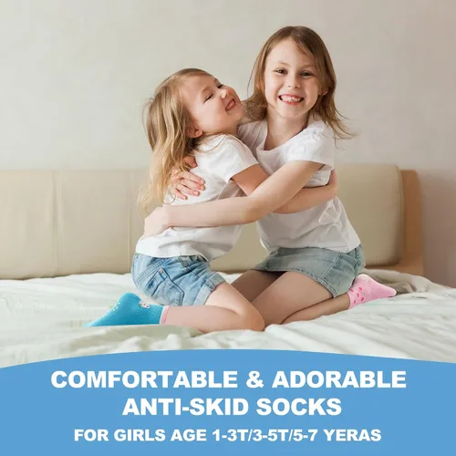 Miniatura 7 de Calcetines antideslizantes para niñas pequeñas, calcetines de agarre antideslizantes, 12 pares con divertidos patrones para niñas de 1 a 7 años