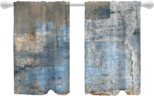Miniatura 34 de Shrahala Beige and Orange Abstract Art Brushstrokes Blackout Curtain Tiers, Abstract Oil Paint Kitchen Valance Light Blocking Tier Drapes with Rod
