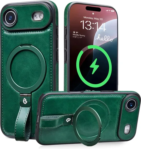 Miniatura 25 de Butaiga - Funda para iPhone 12 Pro Max con correa de cuero, soporte de anillo, color negro Finger Loop, Relieve Smartphone Pinky Strain