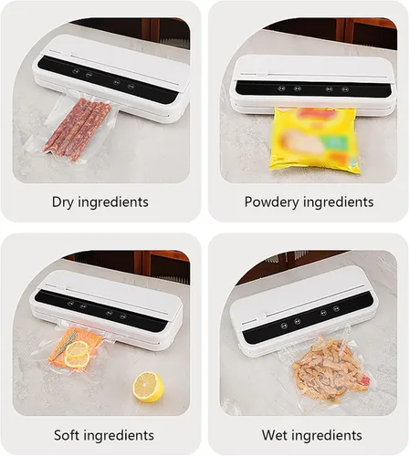 Miniatura 6 de Máquina selladora al vacío portátil, sellador automático de alimentos con cortador integrado, modos seco/húmedo, sellador al vacío compacto