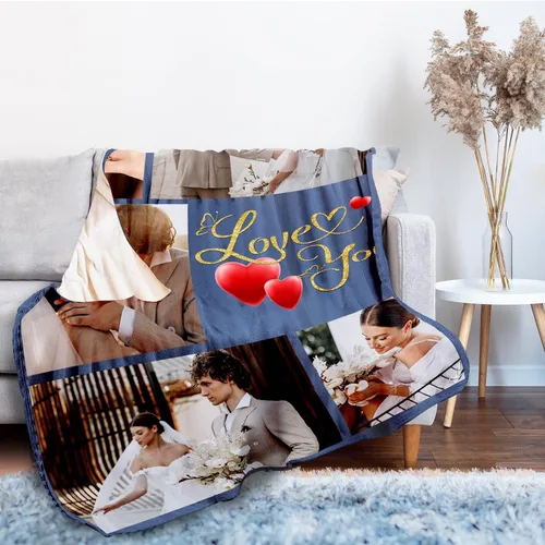 Miniatura 2 de Gowelly Manta personalizada con imagen «I Love You» – Manta de franela personalizada para regalos de novia, novio, manta personalizada para regalos
