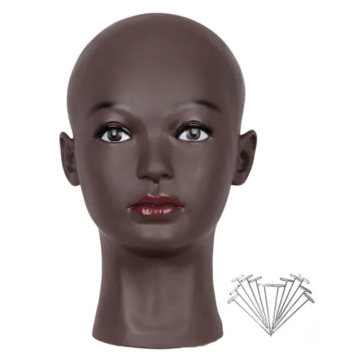 HAIRWAY Cabeza de maniquí calva para mujer, cabeza de maniquí calva para hacer pelucas y exhibir cabeza de muñeca con pasadores en T gratis (negro