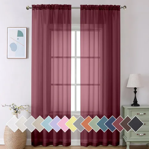 Miniatura 39 de Aiyufeng 2 paneles de cenefa transparente negra de 14 pulgadas de largo, cortinas cortas negras transparentes para dormitorio, cortinas de cocina