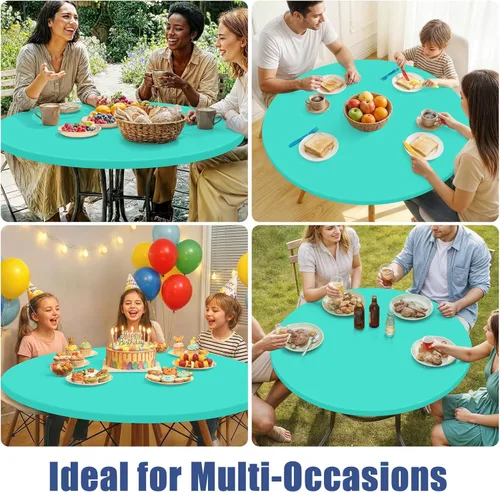 Miniatura 9 de Moosfor Mantel redondo de elastano, elástico ajustable impermeable para mesas de 18 a 24 pulgadas, mantel de picnic elástico lavable para Azul