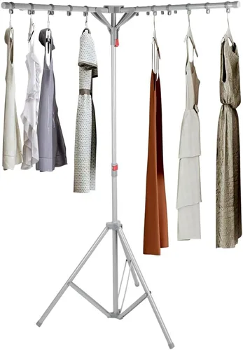 Miniatura 9 de BAOYOUNI Estante de secado de ropa plegable de acero inoxidable, soporte plegable para ropa, altura ajustable con rieles colgantes para balcón