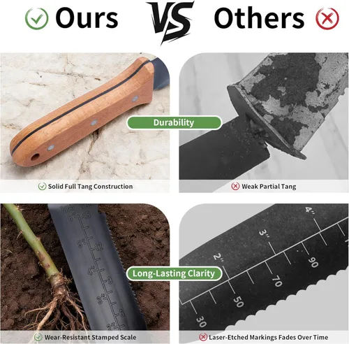 Miniatura 5 de YANG Hori Hori - Cuchillo de jardín, cuchillo de jardinería de acero inoxidable de 7 pulgadas con funda de tela Oxford, mango de madera de haya