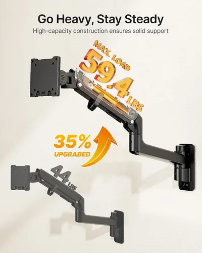 Miniatura 3 de monTEK Soporte de pared para monitor para pantallas ultraanchas de 17-57" hasta 59.4 libras, brazo de monitor individual de resorte de gas