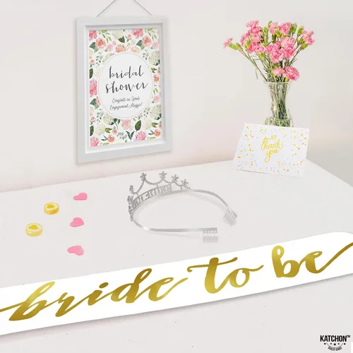 Miniatura 7 de KatchOn, Banda dorada para la novia y la novia – Paquete de 2 Decoraciones de despedida de soltera Tiara y banda de novia Banda y corona