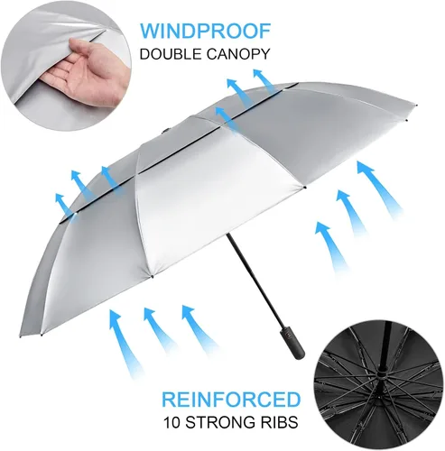 Miniatura 20 de G4Free Paraguas de golf grande de 42/46/54/62 pulgadas, paraguas compacto de viaje inverso, 10 varillas, resistente al viento para lluvia, doble