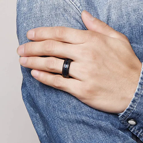 Miniatura 4 de NUNCAD - Anillo de tungsteno de 532, 1564, 516, 2564 pulgadas, para hombres y mujeres, color negro, azul, dorado, oro rosa, plata y bordes