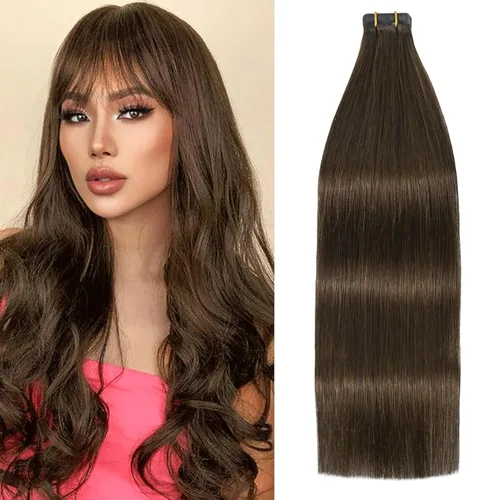 Miniatura 34 de Extensiones de cabello humano adhesivas, sedosas y lacias, 100% Remy, color marrón oscuro, para mujeres, 20 unidades por paquete